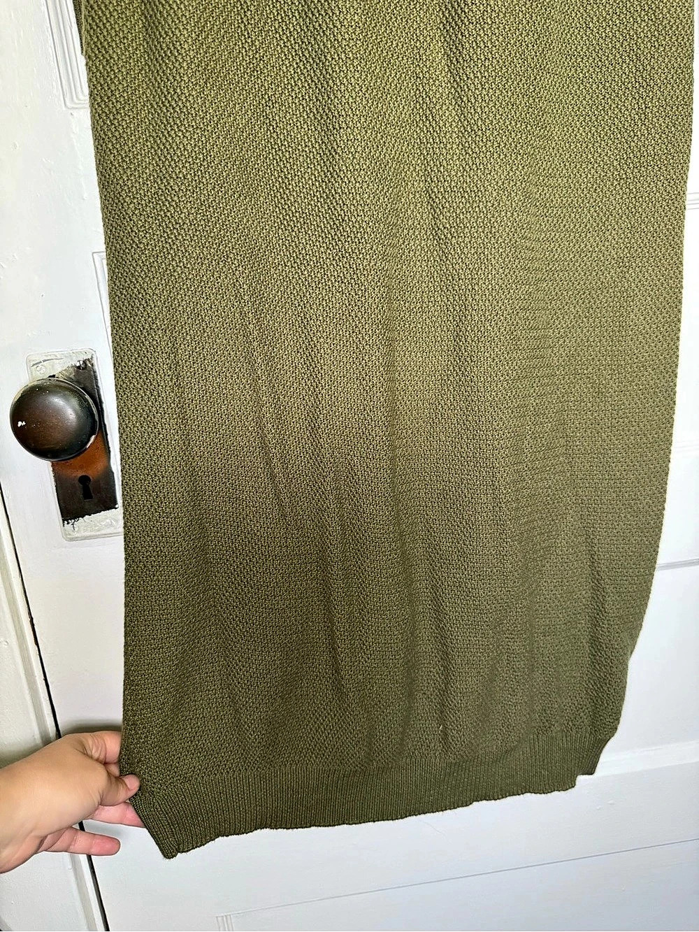 Anrabess Waffle Knit Button V-Neck Sweater Midi Dress Earthy Boho Olive Green La - Picture 9 of 11
